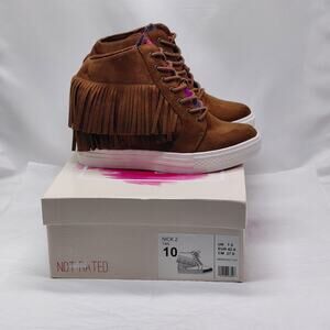 Womens Fringe Wedge Sneaker Booties Size 10 Brown Y2K Boho Western Not Rated